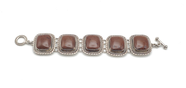 Large Sterling Silver Polished Mahogany Obsidian Bracelet - 8"