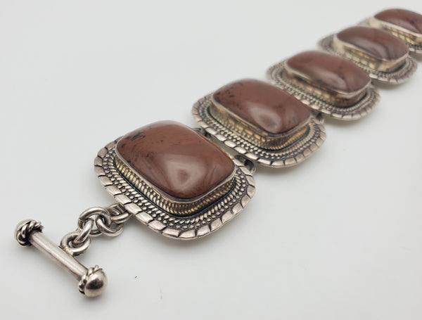 Large Sterling Silver Polished Mahogany Obsidian Bracelet - 8"