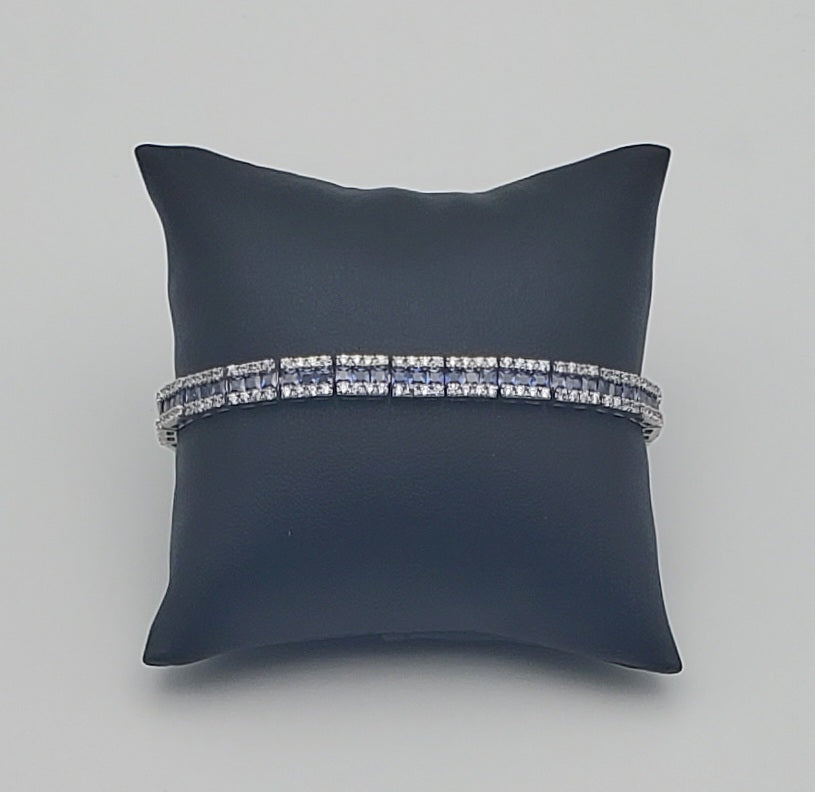 Sterling Silver Blue and Colorless Cubic Zirconia Bracelet - 7.5"
