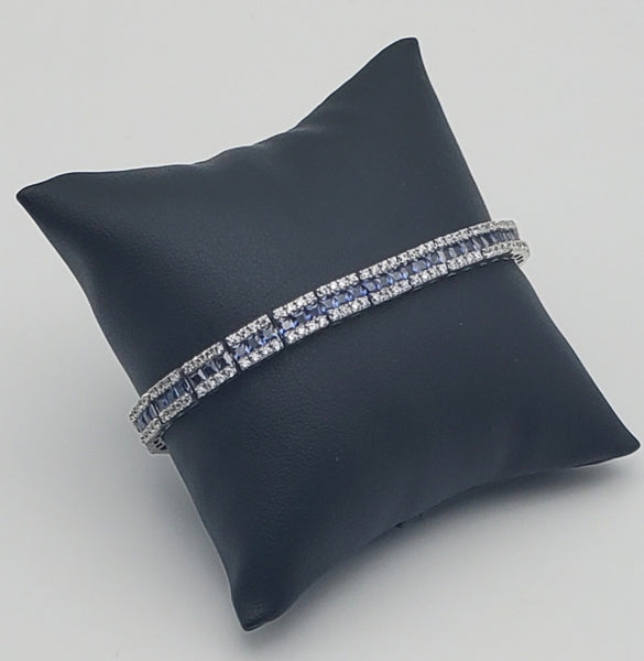 Sterling Silver Blue and Colorless Cubic Zirconia Bracelet - 7.5"