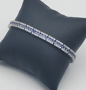 Sterling Silver Blue and Colorless Cubic Zirconia Bracelet - 7.5"