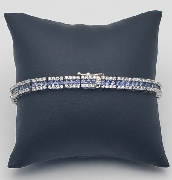 Sterling Silver Blue and Colorless Cubic Zirconia Bracelet - 7.5"