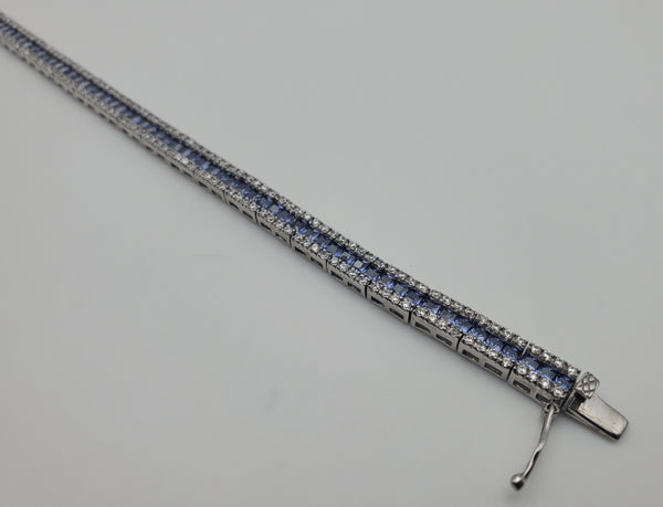 Sterling Silver Blue and Colorless Cubic Zirconia Bracelet - 7.5"