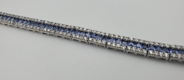 Sterling Silver Blue and Colorless Cubic Zirconia Bracelet - 7.5"