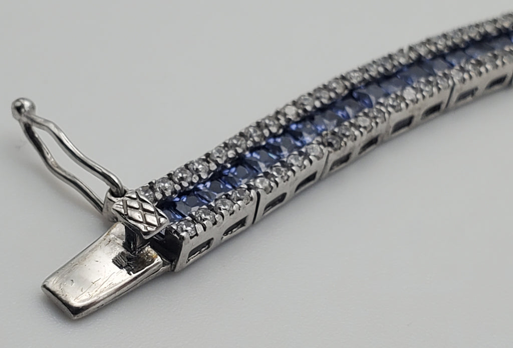 Sterling Silver Blue and Colorless Cubic Zirconia Bracelet - 7.5"