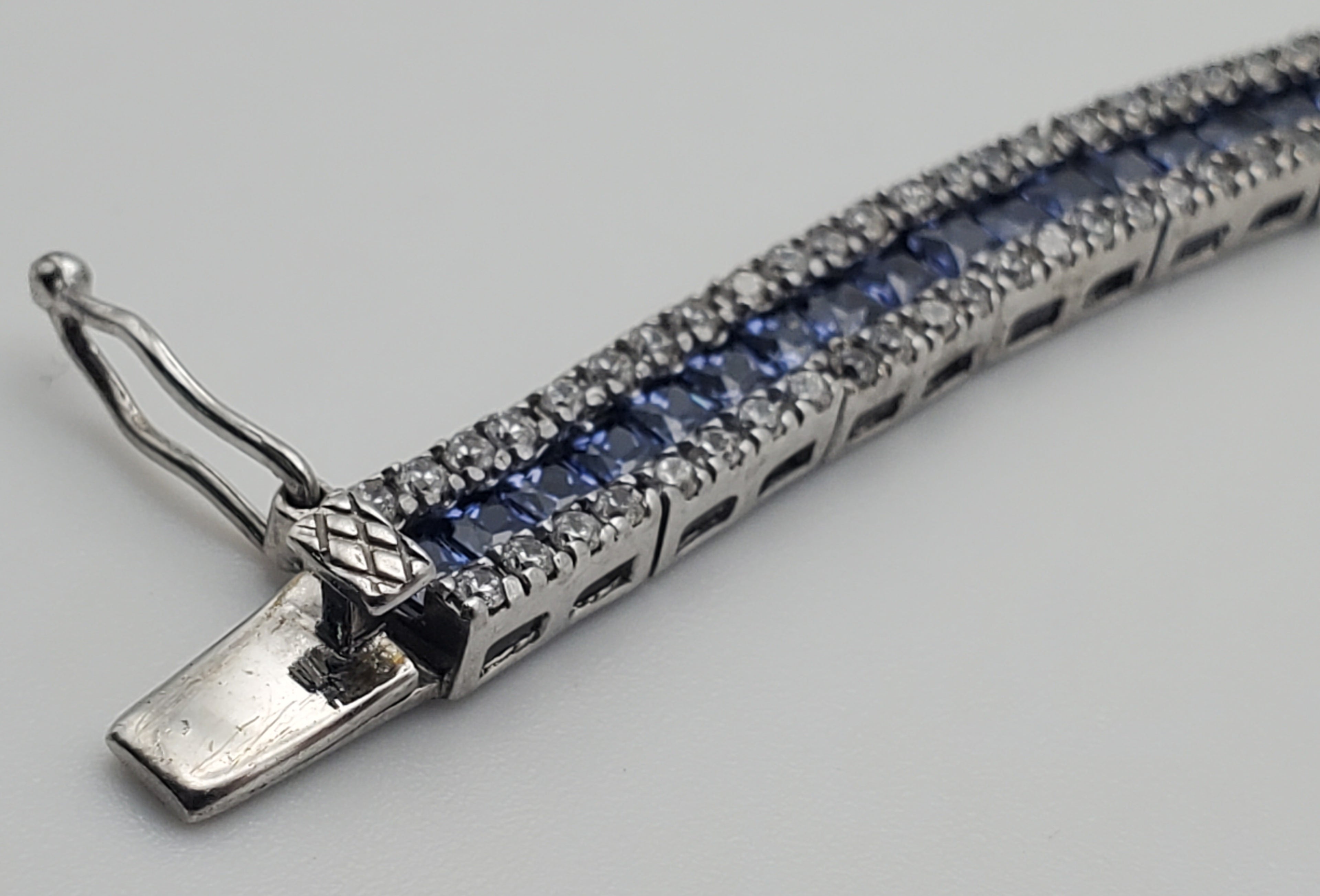 Sterling Silver Blue and Colorless Cubic Zirconia Bracelet - 7.5"