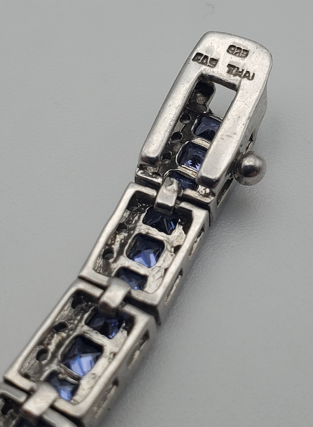 Sterling Silver Blue and Colorless Cubic Zirconia Bracelet - 7.5"