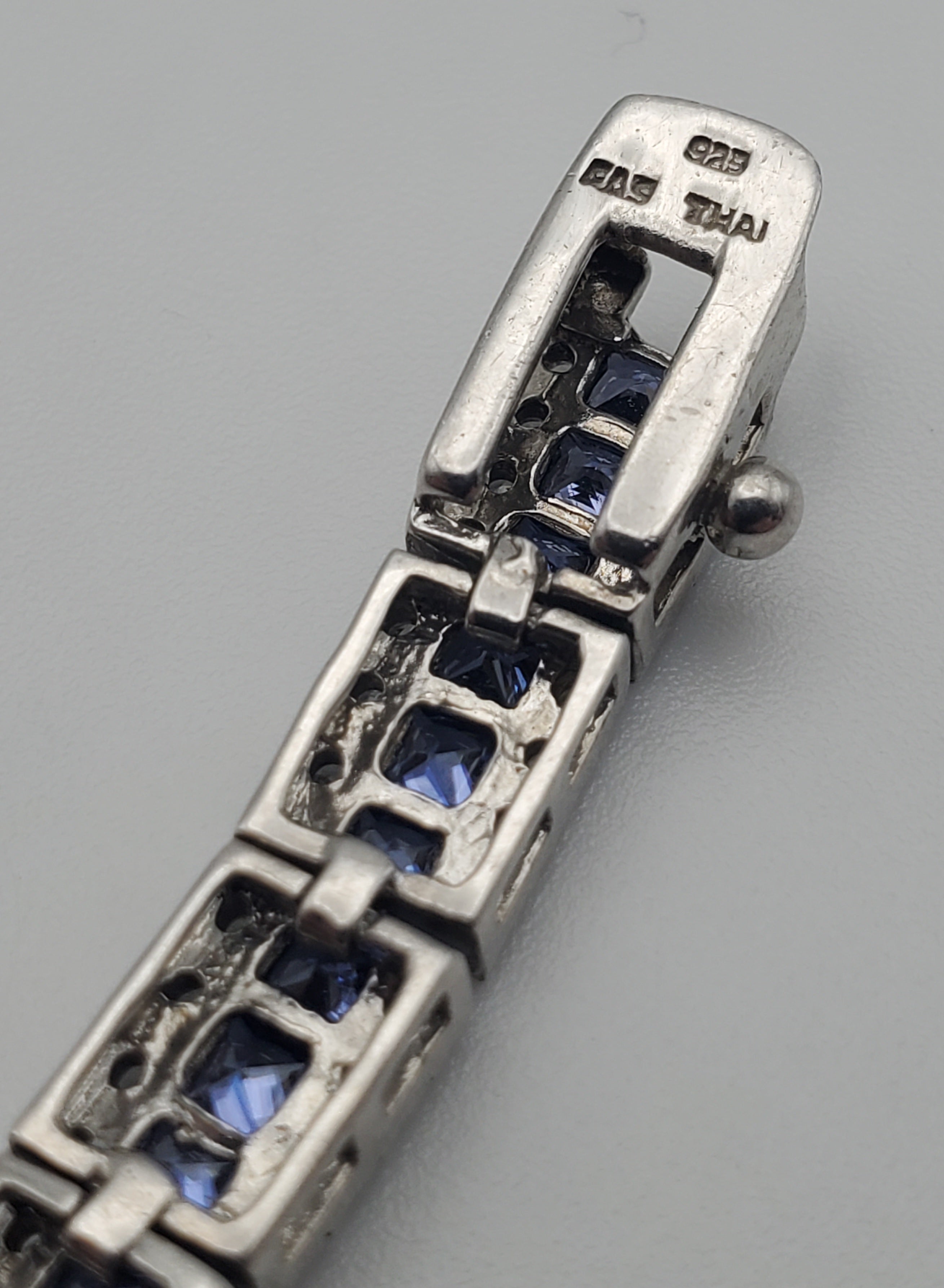 Sterling Silver Blue and Colorless Cubic Zirconia Bracelet - 7.5"