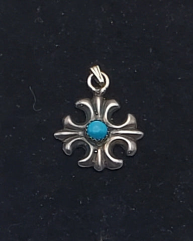 Vintage Sterling Silver Turquoise Cross Pendant