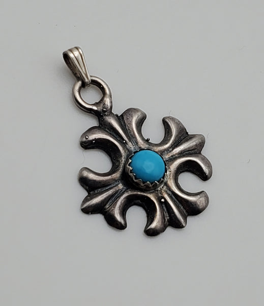 Vintage Sterling Silver Turquoise Cross Pendant