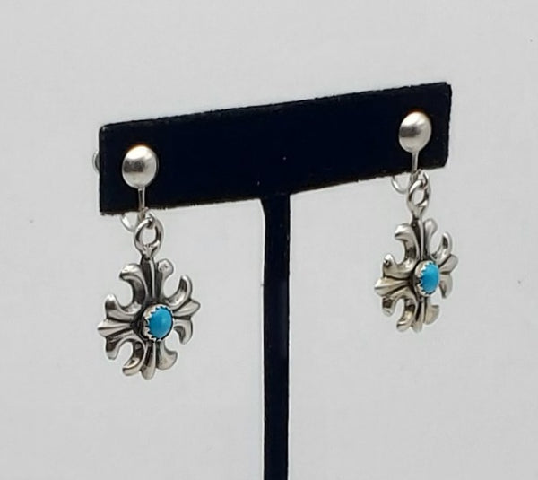 Vintage Sterling Silver Turquoise Cross Earrings