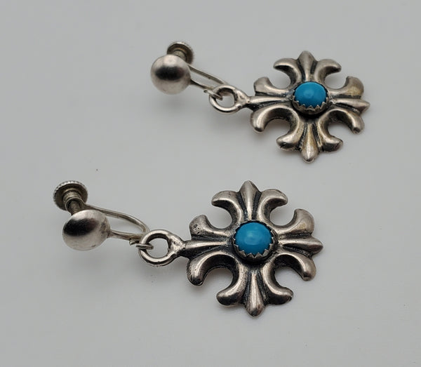 Vintage Sterling Silver Turquoise Cross Earrings