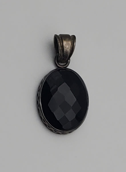 Vintage Checkerboard Facet Black Onyx Sterling Silver Pendant