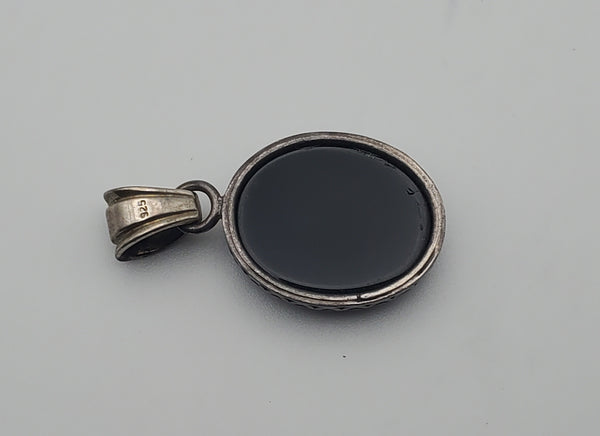 Vintage Checkerboard Facet Black Onyx Sterling Silver Pendant