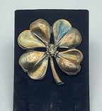 Vintage Sterling Silver Four Leave Clover with US Military Officer Insignia Brooch - MISSING PIN