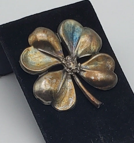 Vintage Sterling Silver Four Leave Clover with US Military Officer Insignia Brooch - MISSING PIN