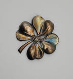Vintage Sterling Silver Four Leave Clover with US Military Officer Insignia Brooch - MISSING PIN