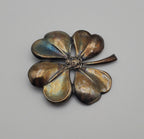 Vintage Sterling Silver Four Leave Clover with US Military Officer Insignia Brooch - MISSING PIN