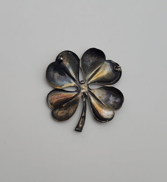 Vintage Sterling Silver Four Leave Clover with US Military Officer Insignia Brooch - MISSING PIN