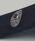 Sterling Silver Black Onyx Hammered Texture Pierced Design Brooch