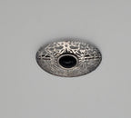 Sterling Silver Black Onyx Hammered Texture Pierced Design Brooch