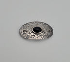 Sterling Silver Black Onyx Hammered Texture Pierced Design Brooch
