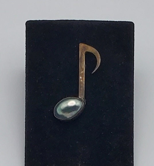 Vintage Tahitian Pearl Sterling Silver Eighth Note Brooch