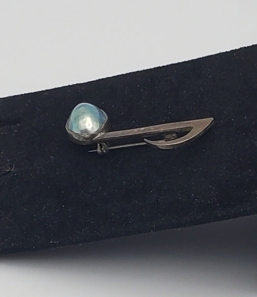 Vintage Tahitian Pearl Sterling Silver Eighth Note Brooch