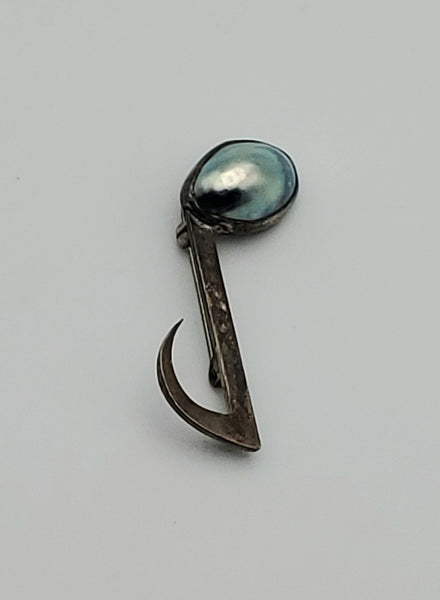 Vintage Tahitian Pearl Sterling Silver Eighth Note Brooch