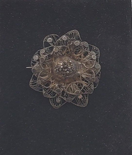 Vintage Sterling Silver Filigree Flower Brooch