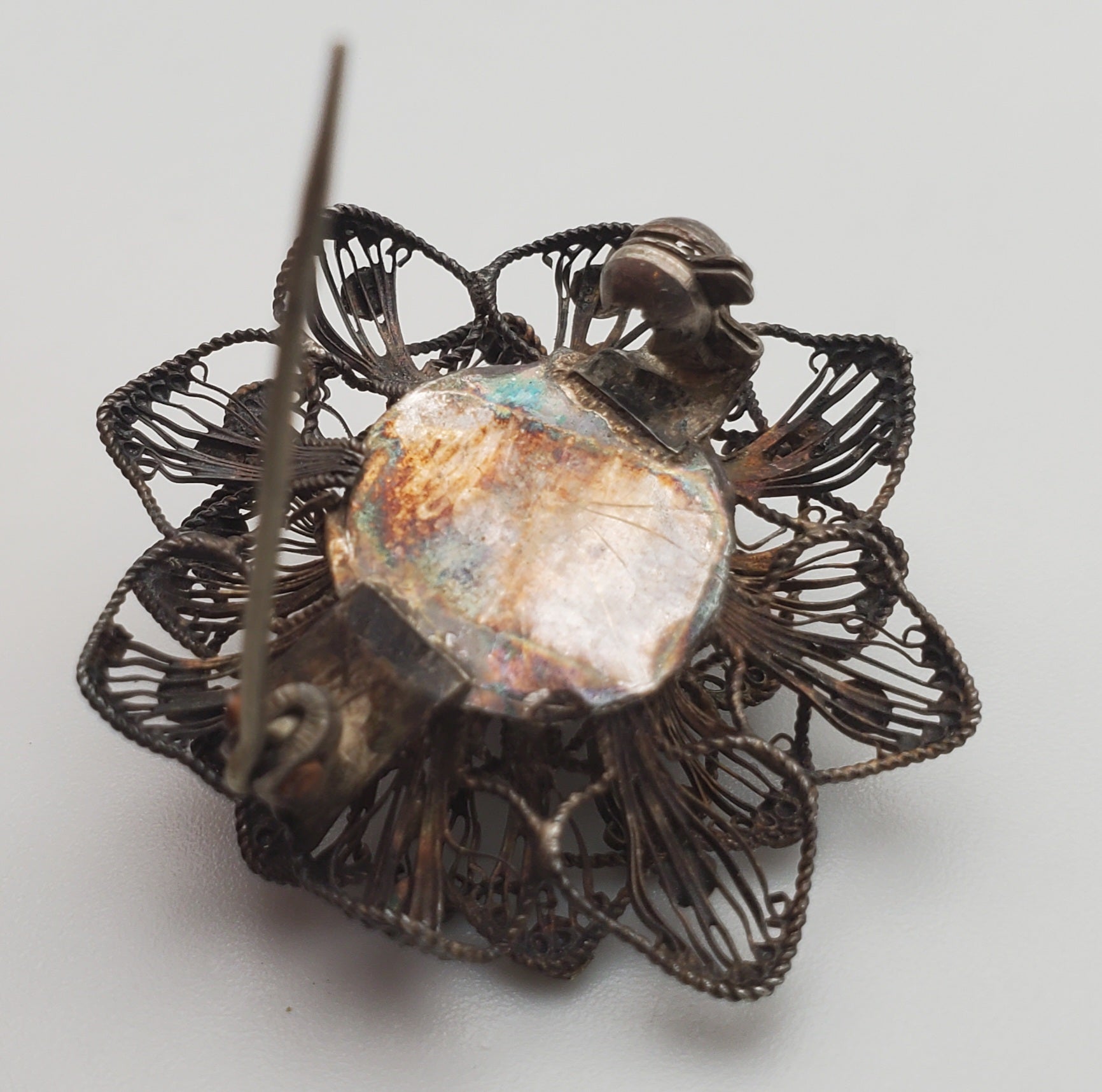 Vintage Sterling Silver Filigree Flower Brooch