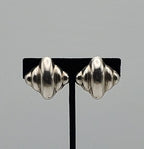 Vintage Sterling Silver Handmade Ribbed Design Clip-On Earrings
