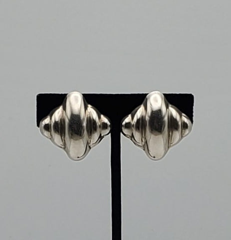 Vintage Sterling Silver Handmade Ribbed Design Clip-On Earrings
