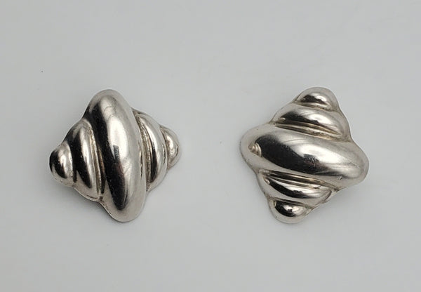 Vintage Sterling Silver Handmade Ribbed Design Clip-On Earrings