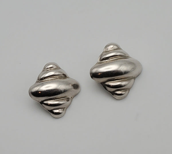 Vintage Sterling Silver Handmade Ribbed Design Clip-On Earrings