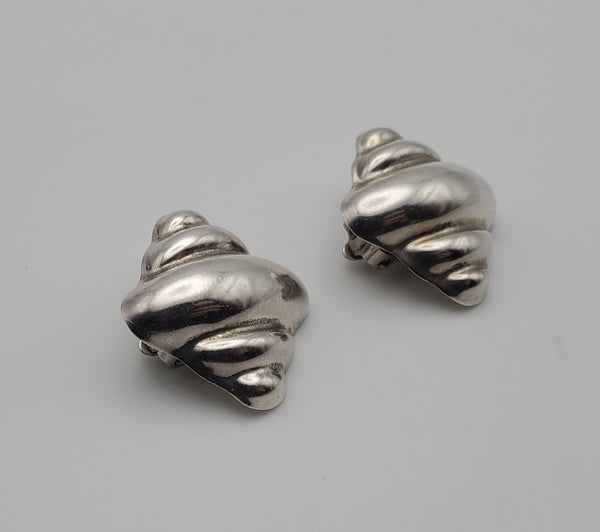 Vintage Sterling Silver Handmade Ribbed Design Clip-On Earrings