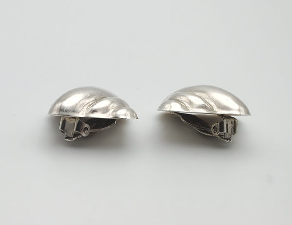 Vintage Sterling Silver Handmade Ribbed Design Clip-On Earrings