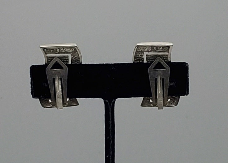 Vintage Wavy Greek Scroll Sterling Silver Clip-On Earrings