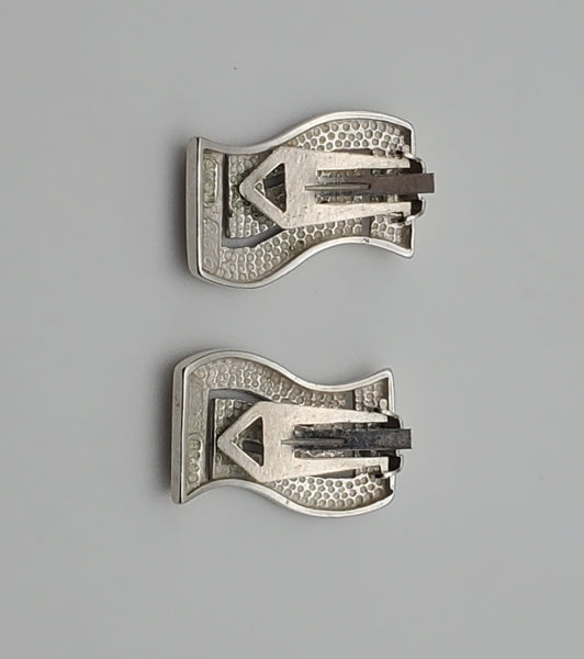 Vintage Wavy Greek Scroll Sterling Silver Clip-On Earrings