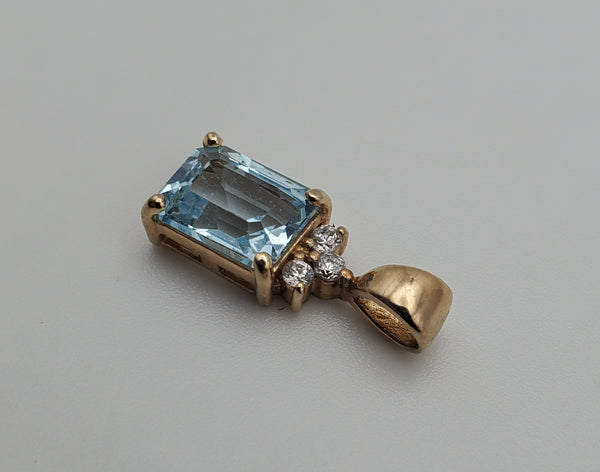 Vintage Blue Topaz Sterling Silver Gold Tone Pendant