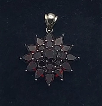Red Garnet Starburst Sterling Silver Pendant