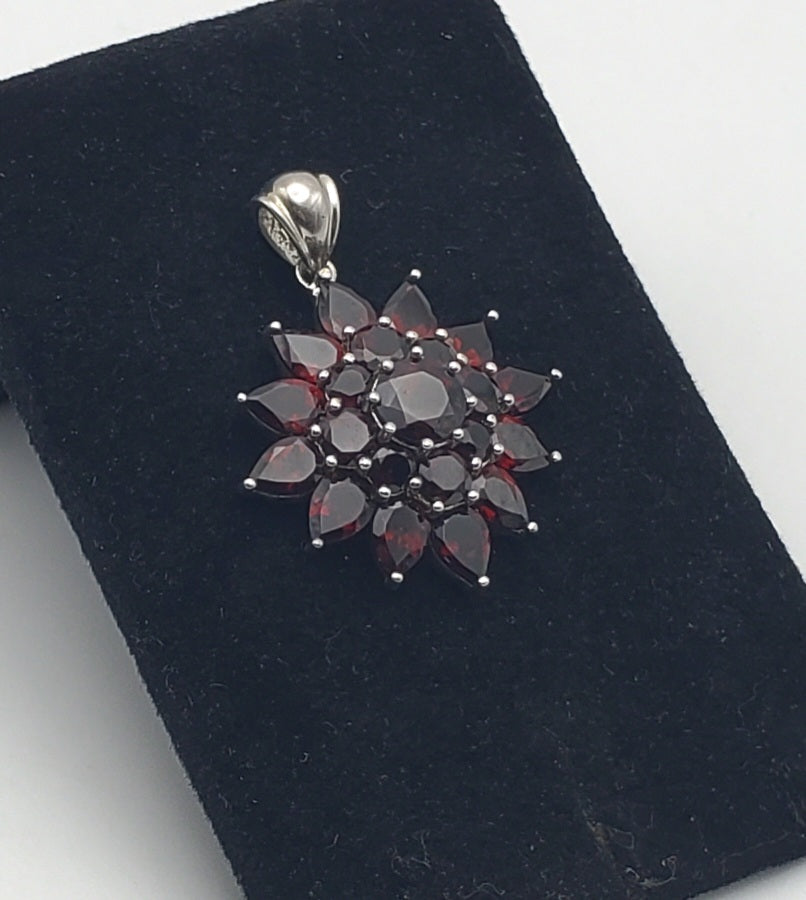 Red Garnet Starburst Sterling Silver Pendant