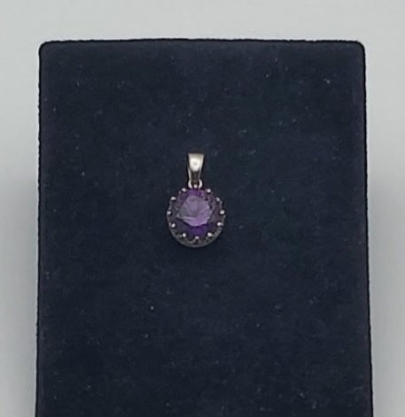 Vintage Purple Glass Sterling Silver Pendant