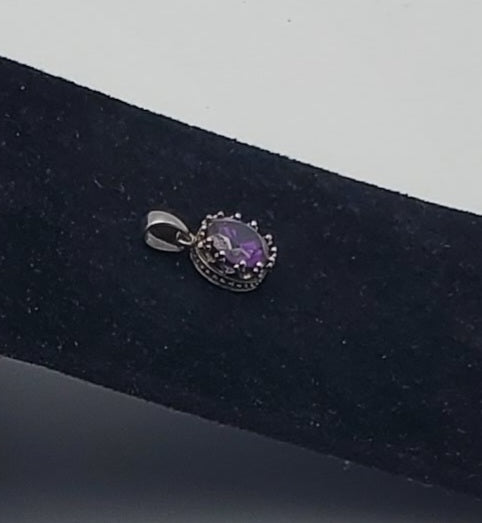 Vintage Purple Glass Sterling Silver Pendant