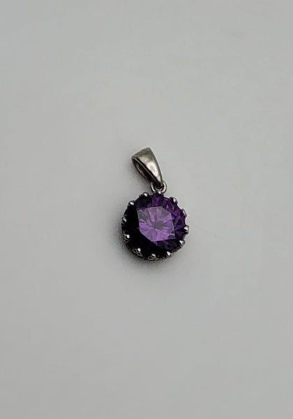 Vintage Purple Glass Sterling Silver Pendant