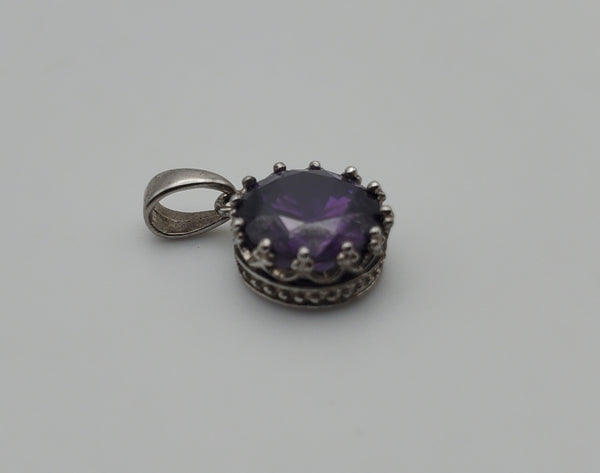 Vintage Purple Glass Sterling Silver Pendant