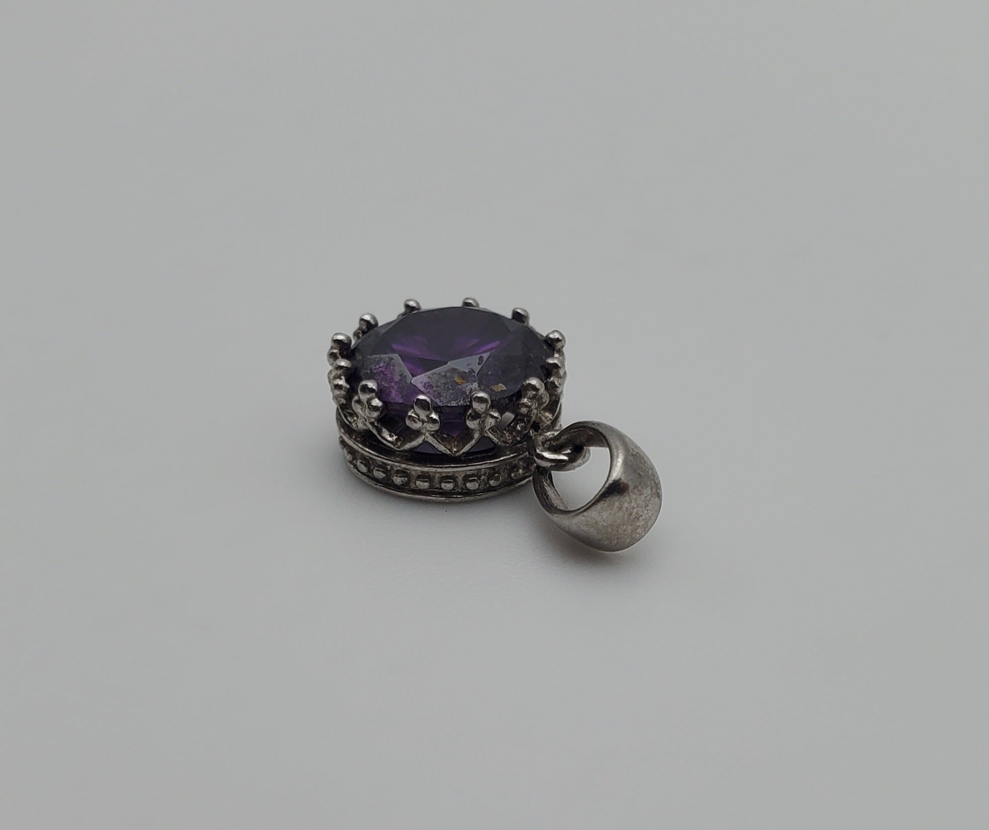 Vintage Purple Glass Sterling Silver Pendant