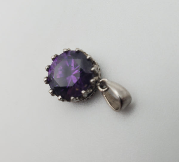 Vintage Purple Glass Sterling Silver Pendant