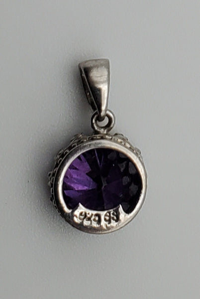 Vintage Purple Glass Sterling Silver Pendant