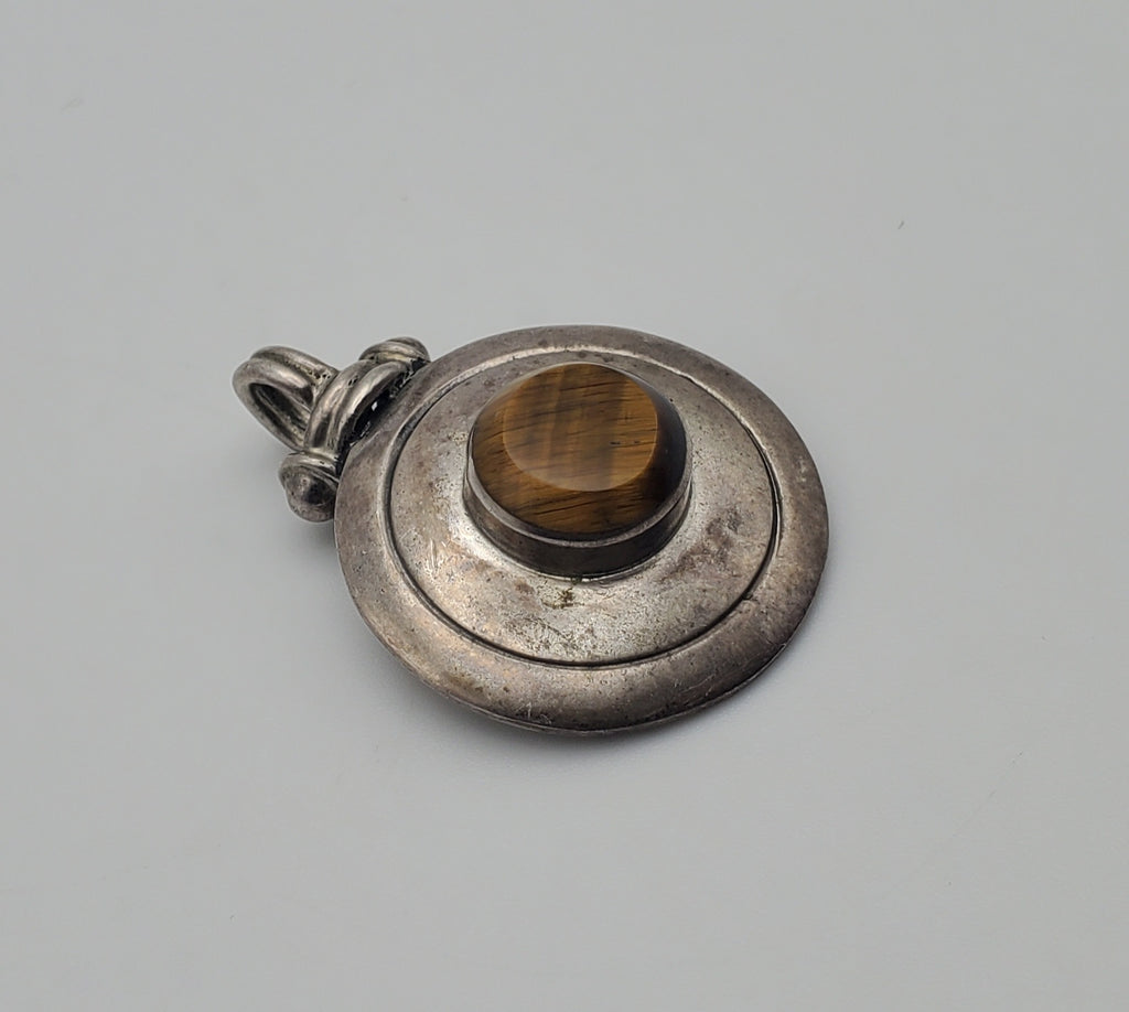 Vintage 950 Silver and Tiger's Eye Handmade Pendant